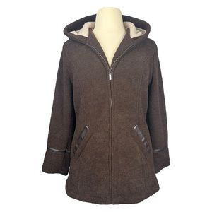 Susan Graver Hooded, Zip-Up Coat with Faux Leather Trim - Brown – Size L…